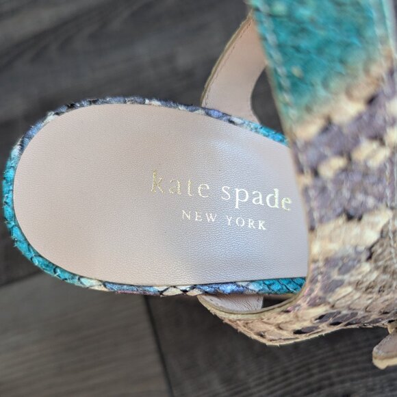 Kate Spade Women's Grace Platform Sandals Leather Snake Print Blue Green 7.5 - Picture 3 of 11